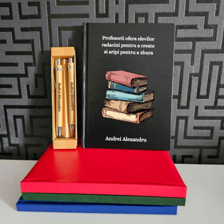 Cadou pentru Profesor - Agenda personalizata + Pix si Creion mecanic personalizat