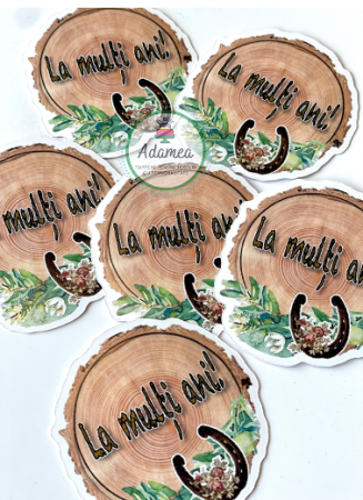 Stegulet pentru tort cu topper din carton cu la multi ani si potcoava pe lemn potrivita pentru torturile cu cai