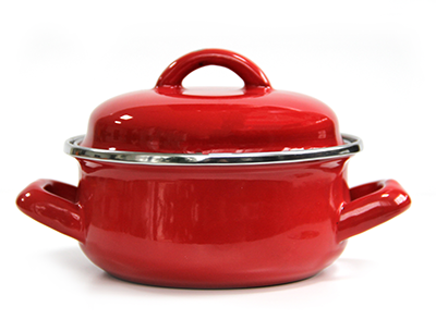 Produse - ILSA Mini oala servire si prezentare 12cm 500ml, otel emailat rosu