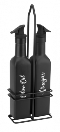 Produse - RAKI VINTAGE BLACK Oliviera 3 piese, sticle pentru ulei si otet de 250ml din sticla cu suport metalic, negru