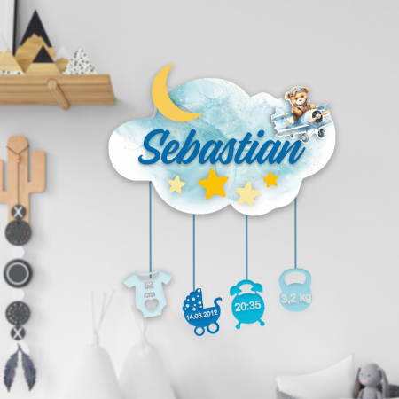 Cadouri personalizate - Ornament norisor din lemn personalizat cu nume- Flying bear