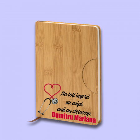 Agenda personalizata din lemn cu nume si mesaj Nu toti ingerii au aripi