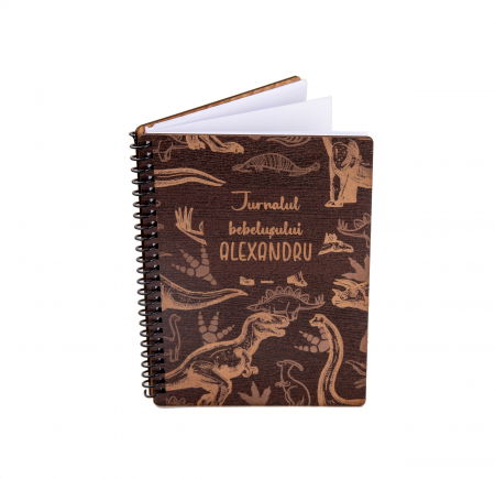 Planner/Jurnal - Agenda personalizata din lemn tip planner Jurnalul bebelusului model dinozaur