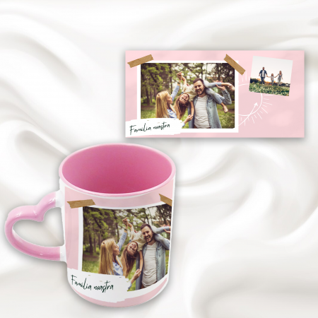 Cadouri personalizate - Cana personalizata toarta inima cu doua poze si mesaj