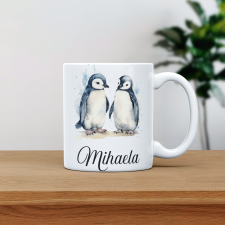 Cana personalizata cu poza si nume Pinguin