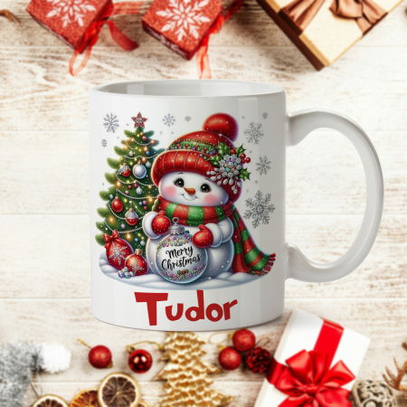 Cadouri personalizate - Cana personalizata cu nume de Craciun Om de zapada