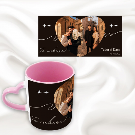 Cadouri personalizate - Cana personalizata toarta inima cu doua poze si mesaj Puzzle