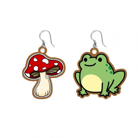 Cercei handmade broasca si ciuperca cu tortite de otel inoxidabil, 30 mm