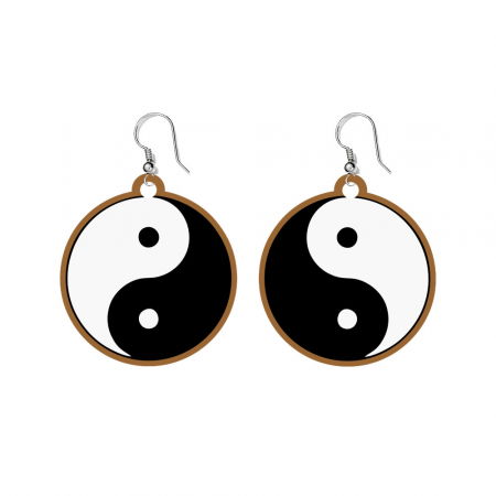Cercei handmade Yin si Yang cu tortite de otel inoxidabil, 30 mm