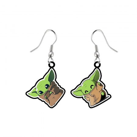 Cercei handmade Baby Yoda cu tortite de otel inoxidabil, 30 mm