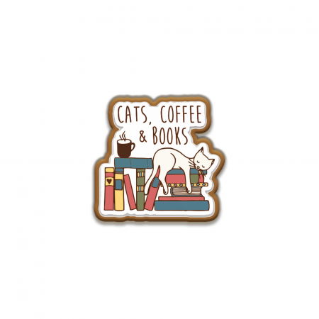 Insigne/Brose - Insigna personalizata cu brosa Cats, coffee and books
