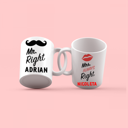 Cani personalizate pentru cuplu Mr and Mrs Right