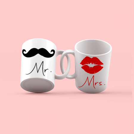 Cani personalizate pentru cuplu Mr&Mrs