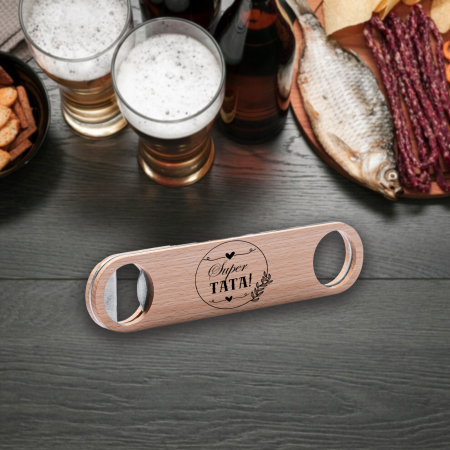 Accesorii pentru bauturi personalizate - Desfacator bere personalizat cu text Super Tata 18x4 cm