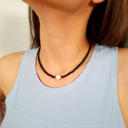 Colier Choker Onix, argint