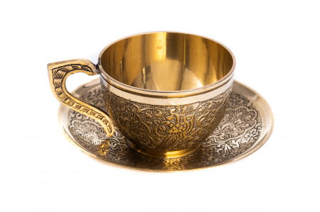 Recipiente din cupru - Set ceasca si farfurie din alama