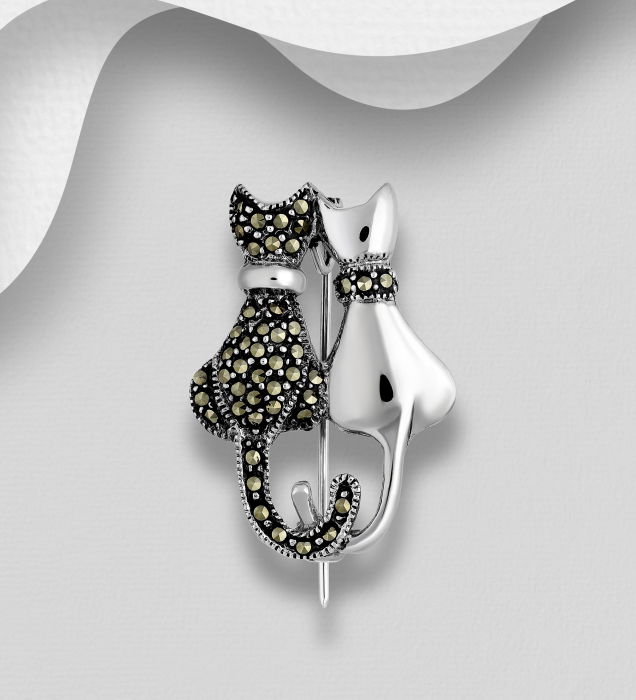 Brosa Pisicute din argint Sterling 925 cu marcasit [3]