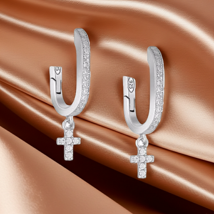 Cercei cu Cruciulita mica din argint Sterling 925 cu diamante simulate [1]