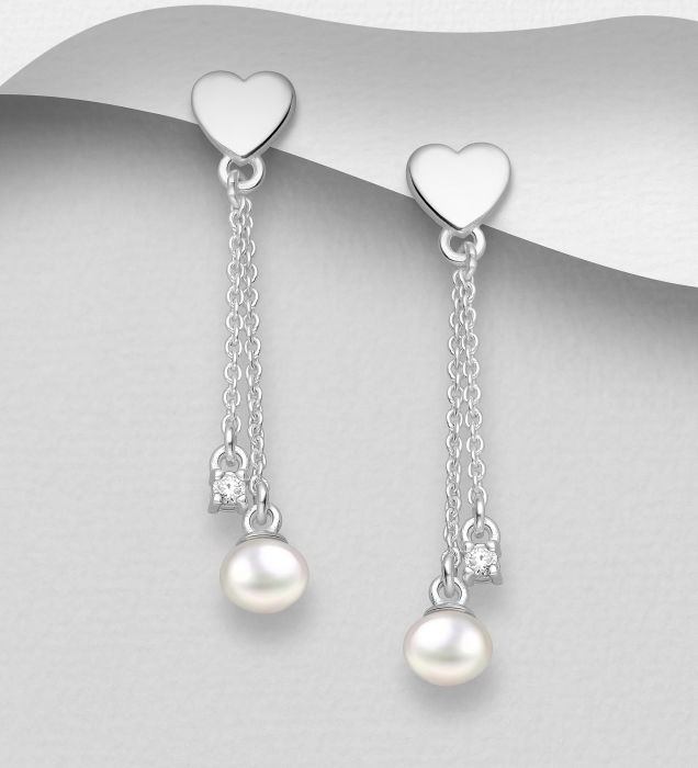Cercei Inimioara din argint Sterling 925 cu perle de apa dulce si diamante simulate [1]