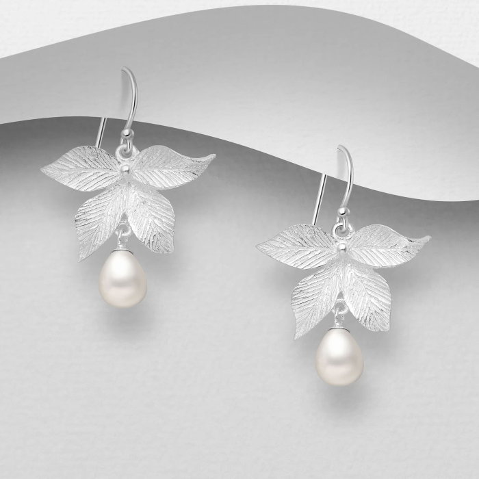 Cercei Frunza din argint Sterling 925 cu perle de apa dulce [3]