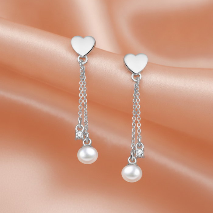 Cercei Inimioara din argint Sterling 925 cu perle de apa dulce si diamante simulate [1]