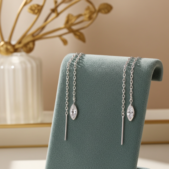 Cercei Lant din argint Sterling 925 cu un diamant simulat [3]