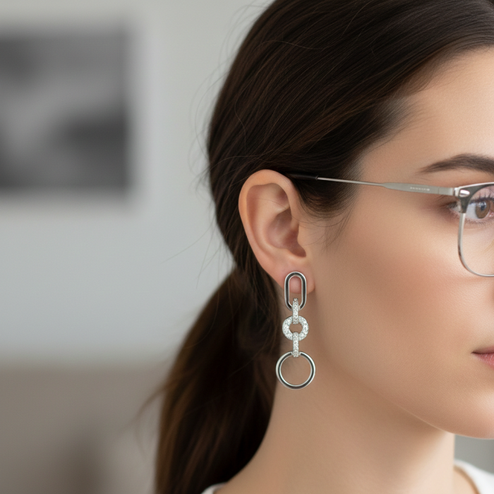 Cercei Lant rotund din argint  sterling 925 cu diamante simulate [3]