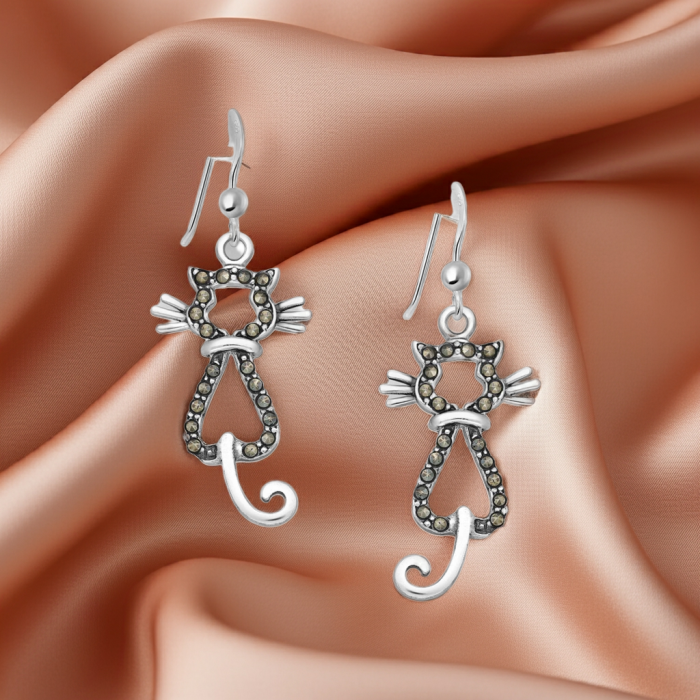 Cercei pisicuțe din argint 925 cu marcasite un cadou elegant si expresiv [1]