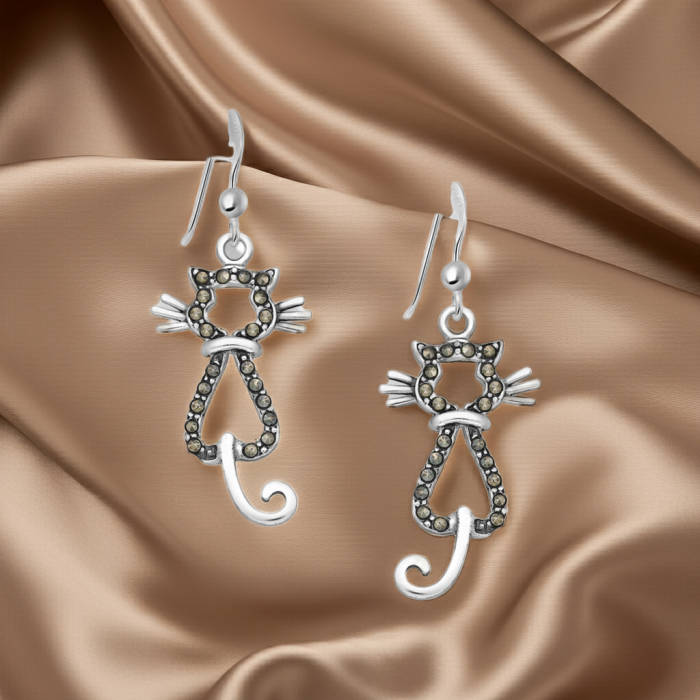 Cercei pisicuțe din argint 925 cu marcasite un cadou elegant si expresiv [2]