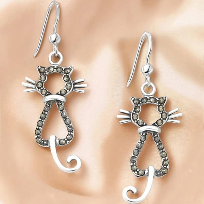 Cercei pisicuțe din argint 925 cu marcasite un cadou elegant si expresiv [1]