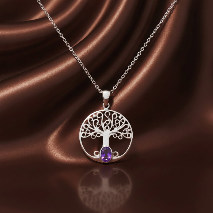 Colier Arborele Cosmic din argint 925 decorat cu ametist [3]