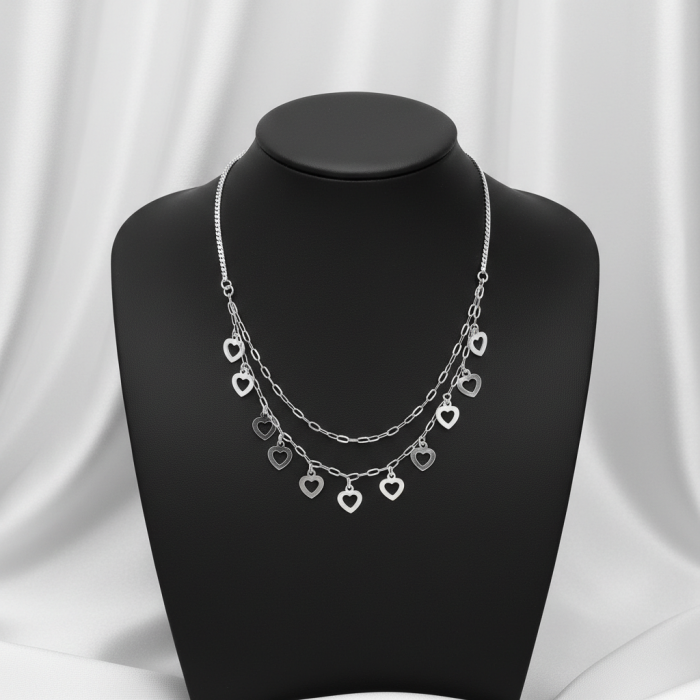 Colier dublu cu inimioare din argint Sterling 925 [2]