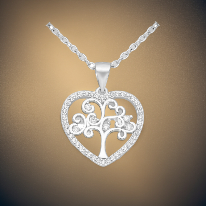 Colier Inimioara Copacul Vietii din argint Sterling 925 cu diamante simulate [7]