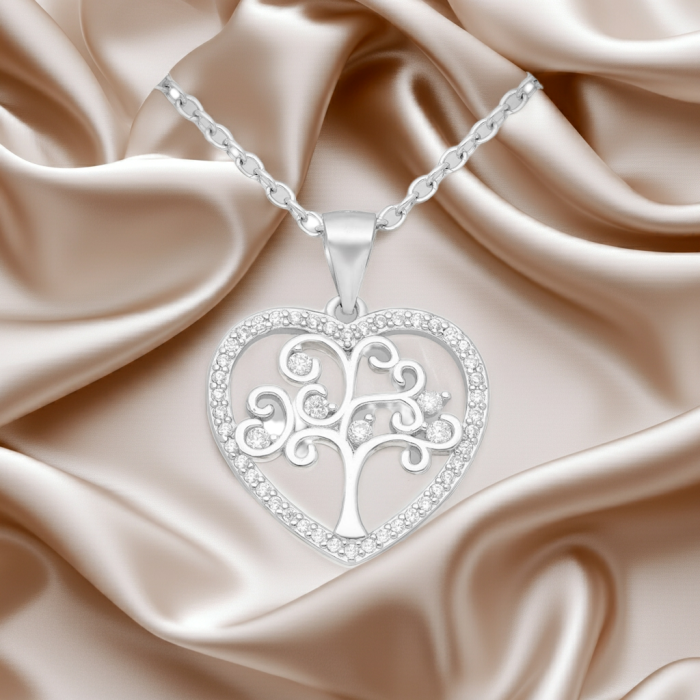 Colier Inimioara Copacul Vietii din argint Sterling 925 cu diamante simulate [6]