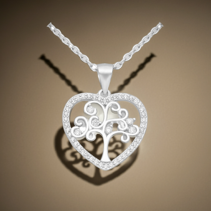 Colier Inimioara Copacul Vietii din argint Sterling 925 cu diamante simulate [5]