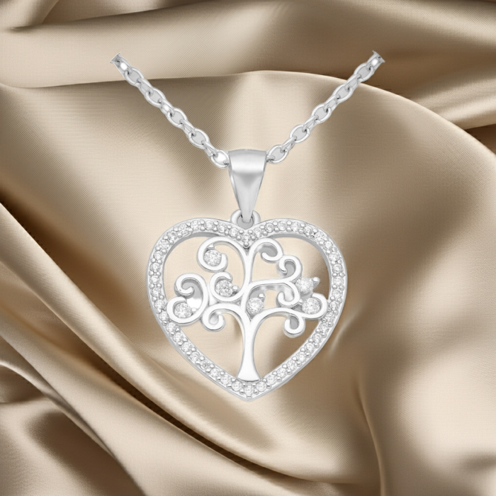 Colier Inimioara Copacul Vietii din argint Sterling 925 cu diamante simulate [2]