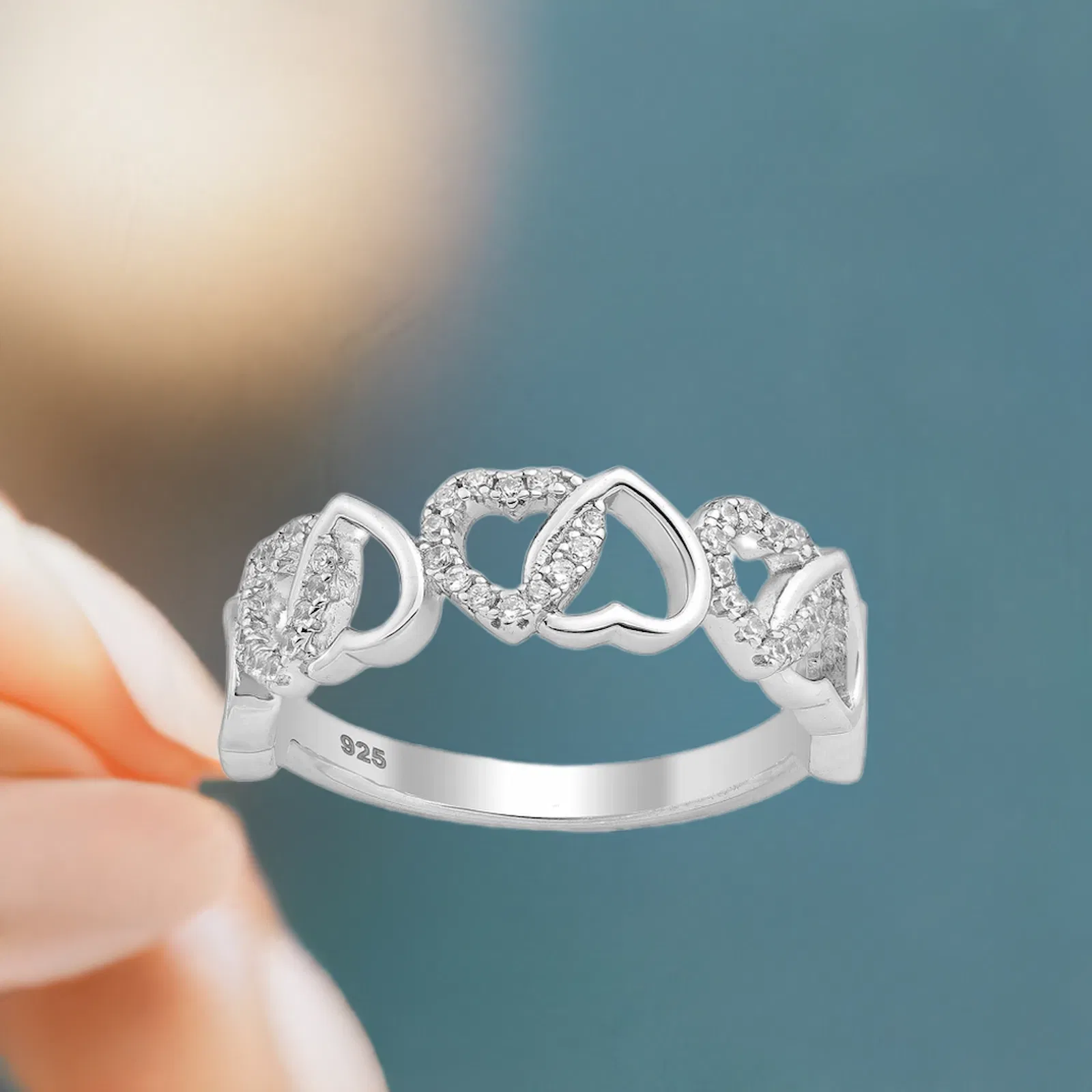 Inel cu inimioare din argint Sterling 925 cu diamante simulate [2]