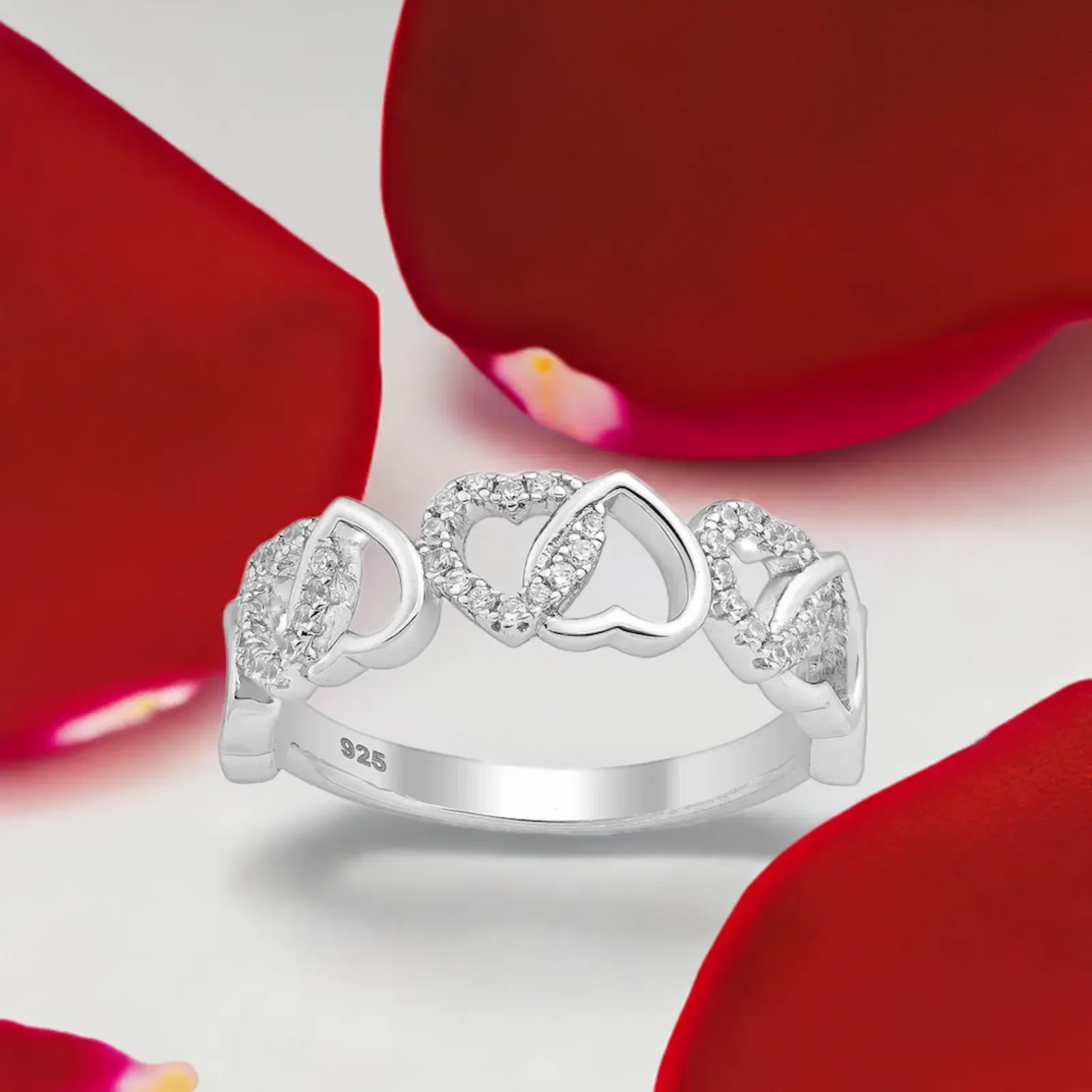 Inel cu inimioare din argint Sterling 925 cu diamante simulate [1]