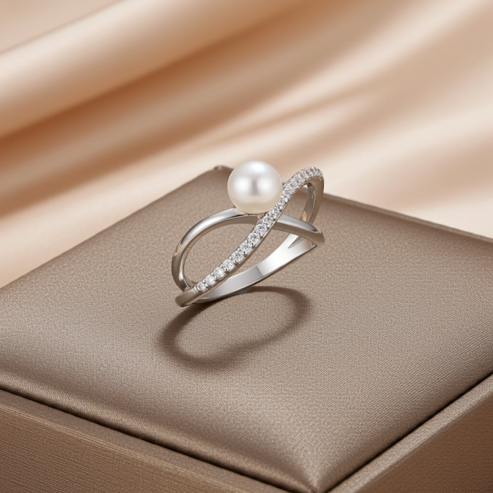 Inel din argint Sterling 925 cu perla de apa dulce si diamante simulate [1]