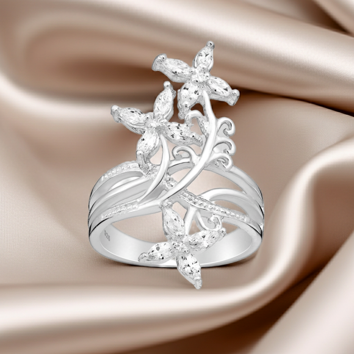 Inel Floare din argint Sterling 925 cu diamante simulate [3]