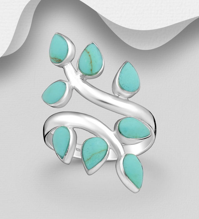 Inel Frunza reglabil din argint Sterling 925 cu Turcoaz reconstruit [3]