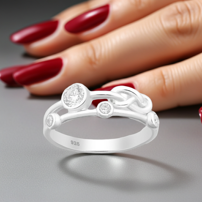 Inel Nod mic din argint Sterling 925 cu diamante simulate [2]