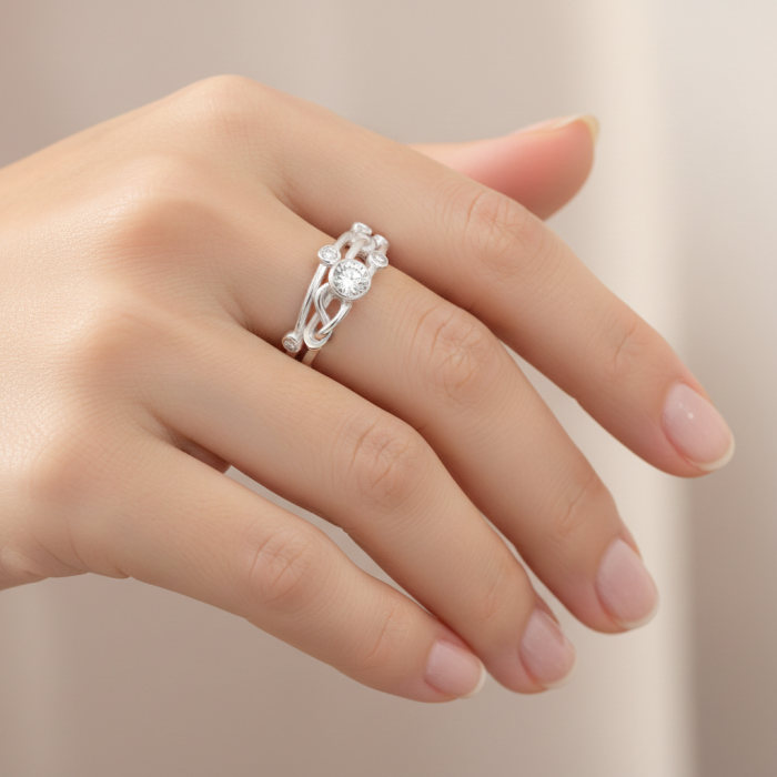 Inel Nod mic din argint Sterling 925 cu diamante simulate [5]