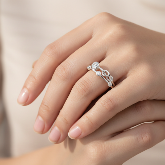 Inel Nod mic din argint Sterling 925 cu diamante simulate [6]