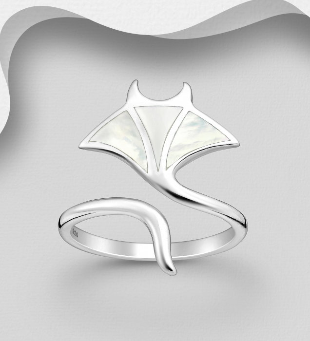 Inel reglabil Pisică de mare din argint Sterling 925 cu sidef [1]