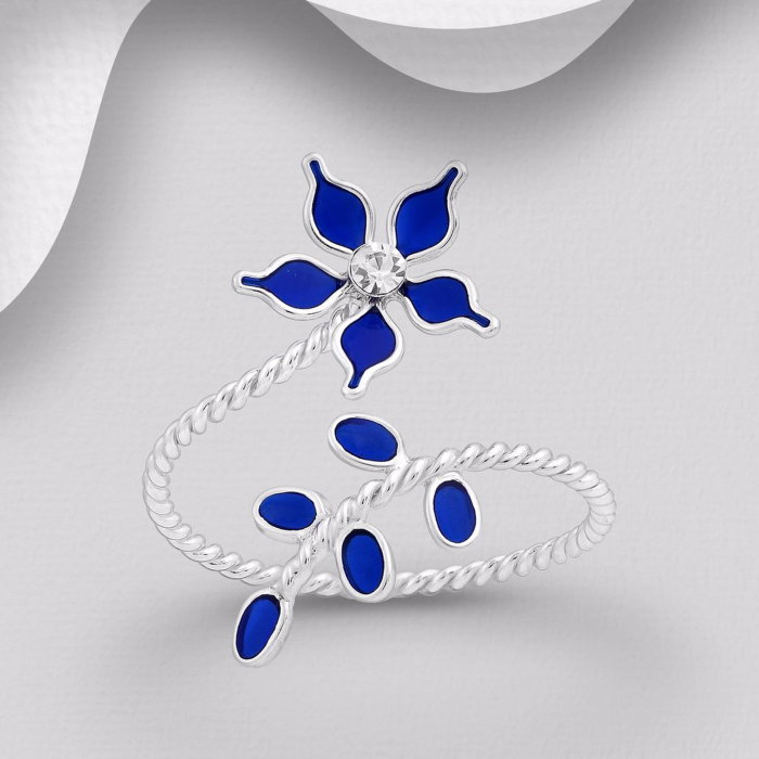 Inel reglabil Floare din argint Sterling 925 cu email colorat si sticla [4]