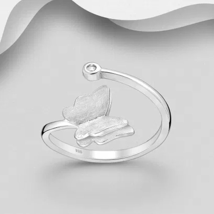 Inel reglabil Fluture din argint Sterling 925 cu diamant simulat [2]
