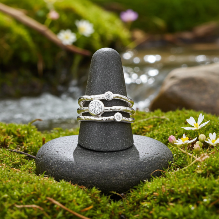 Inel stratificat și texturat din argint Sterling 925 cu diamante simulate [7]