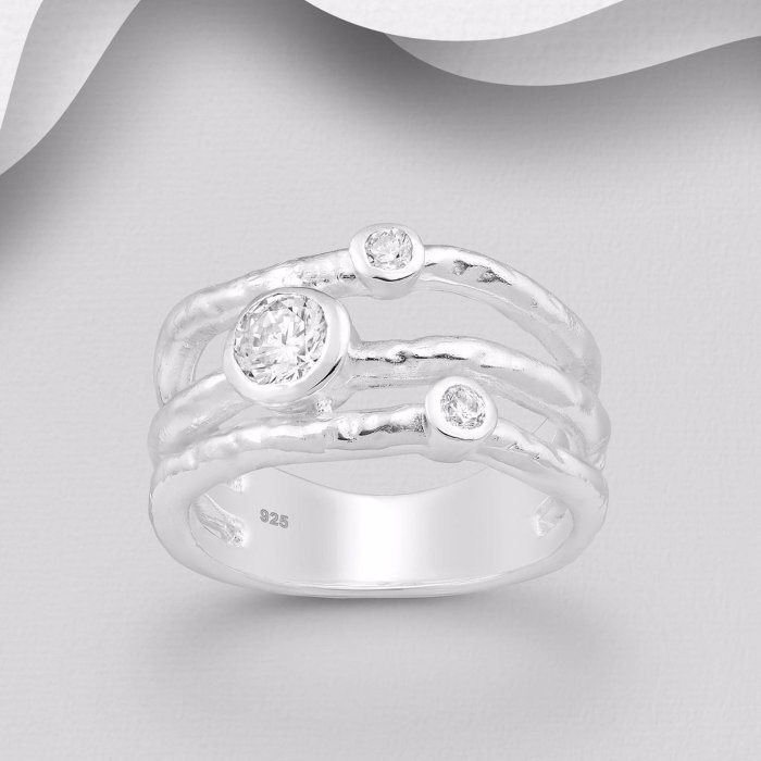 Inel stratificat și texturat din argint Sterling 925 cu diamante simulate [4]