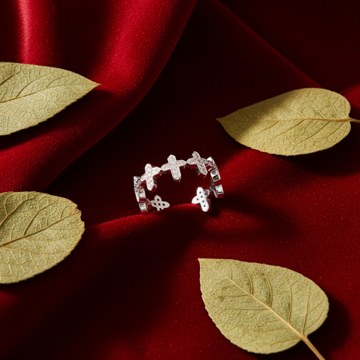 Inel tip cruciulițe înlănțuite, din argint 925, reglabil, decorat cu diamante simulate [2]